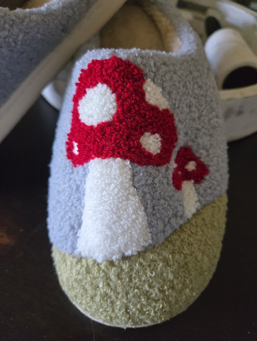 Cozy Mushroom Slipper Clogs - Gray, Red & Cream